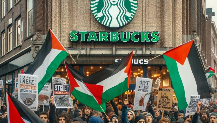 Hollanda’da Gazze Saldırılarına Karşı Starbucks Önünde Protesto